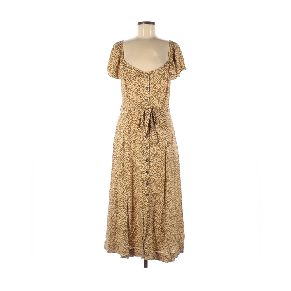 Anthropologie Tan Button-Down Midi Dress